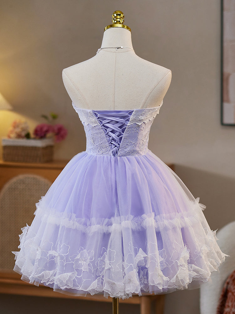 Robe de bal en Lilas Robe Style Princesse Cache Cœur sans Manches