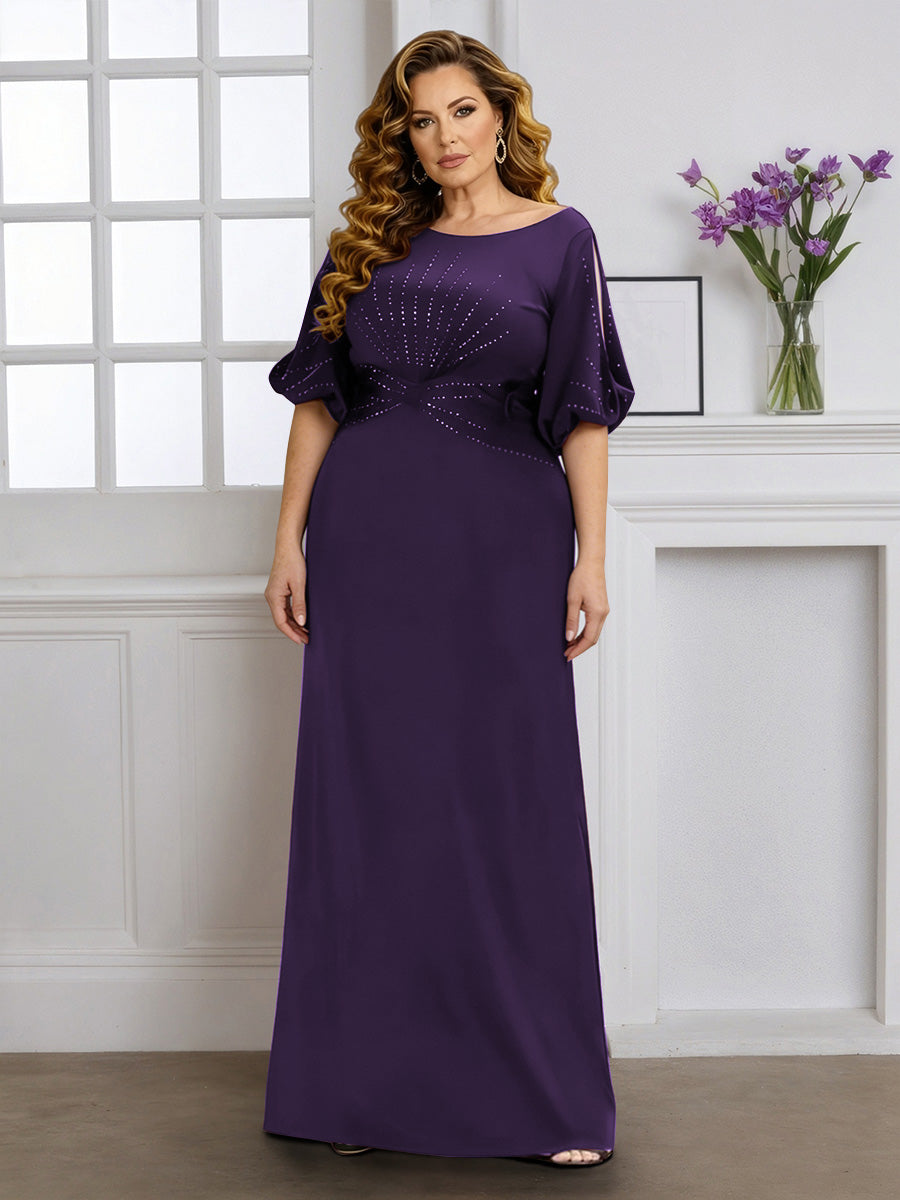 Cicinia Robe pour Mère de la Mariée Raisin Longue en Tissu Extensible Fourreau Perlé Longueur Sol Gande Taille