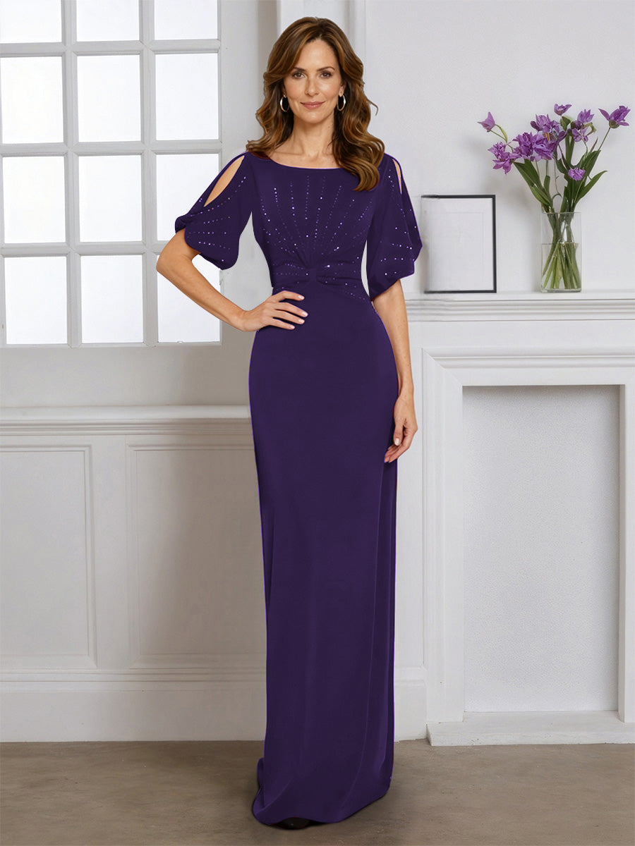 Cicinia Robe pour Mère de la Mariée Raisin Longue en Tissu Extensible Fourreau Perlé Longueur Sol