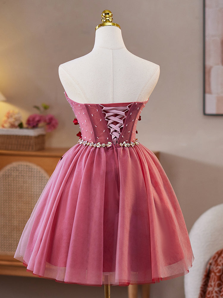 Robe de bal en Rouge Cache Cœur sans Manches avec Fleurs