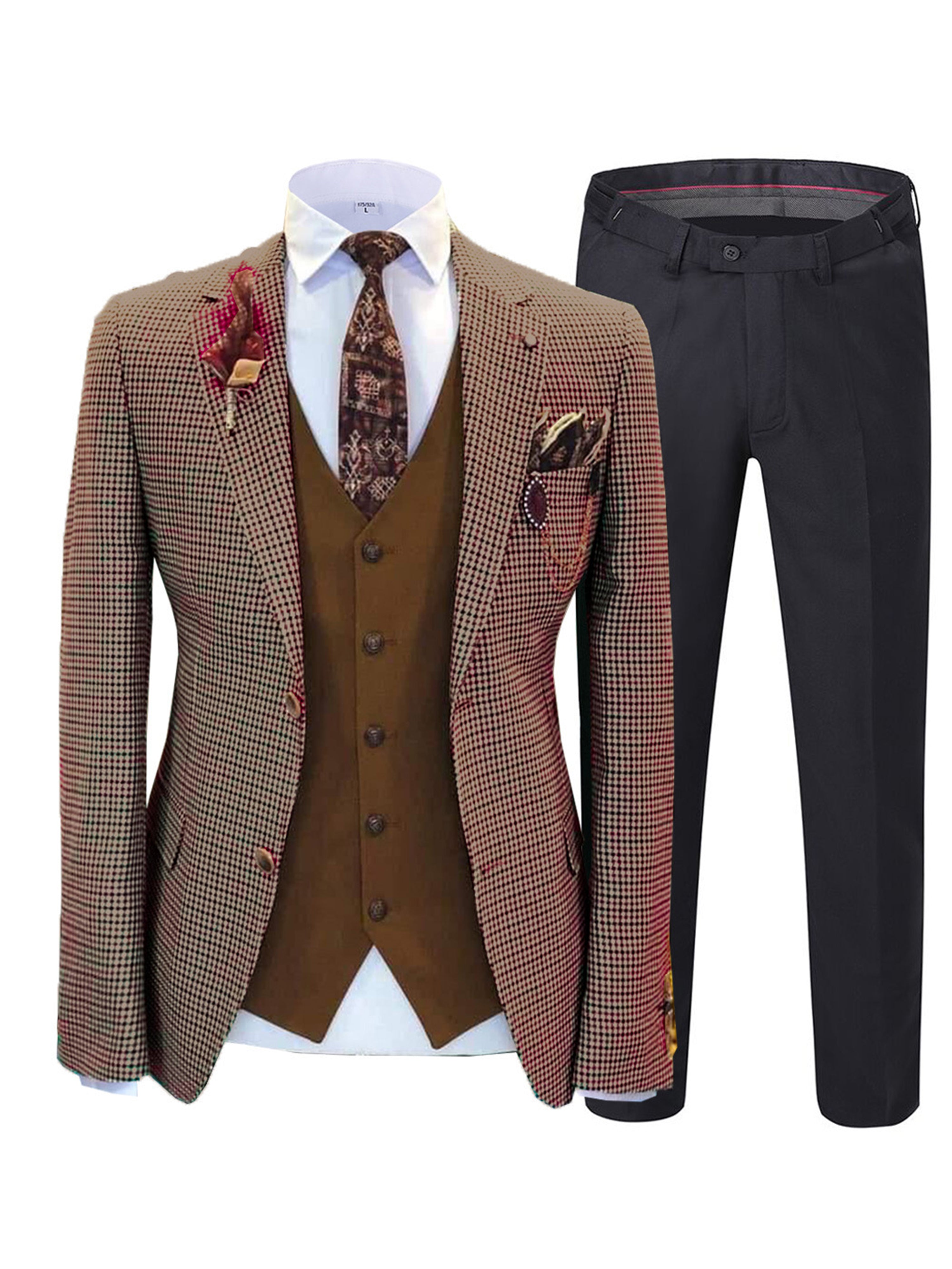 Costume 3 pièces pour homme en tweed à carreaux