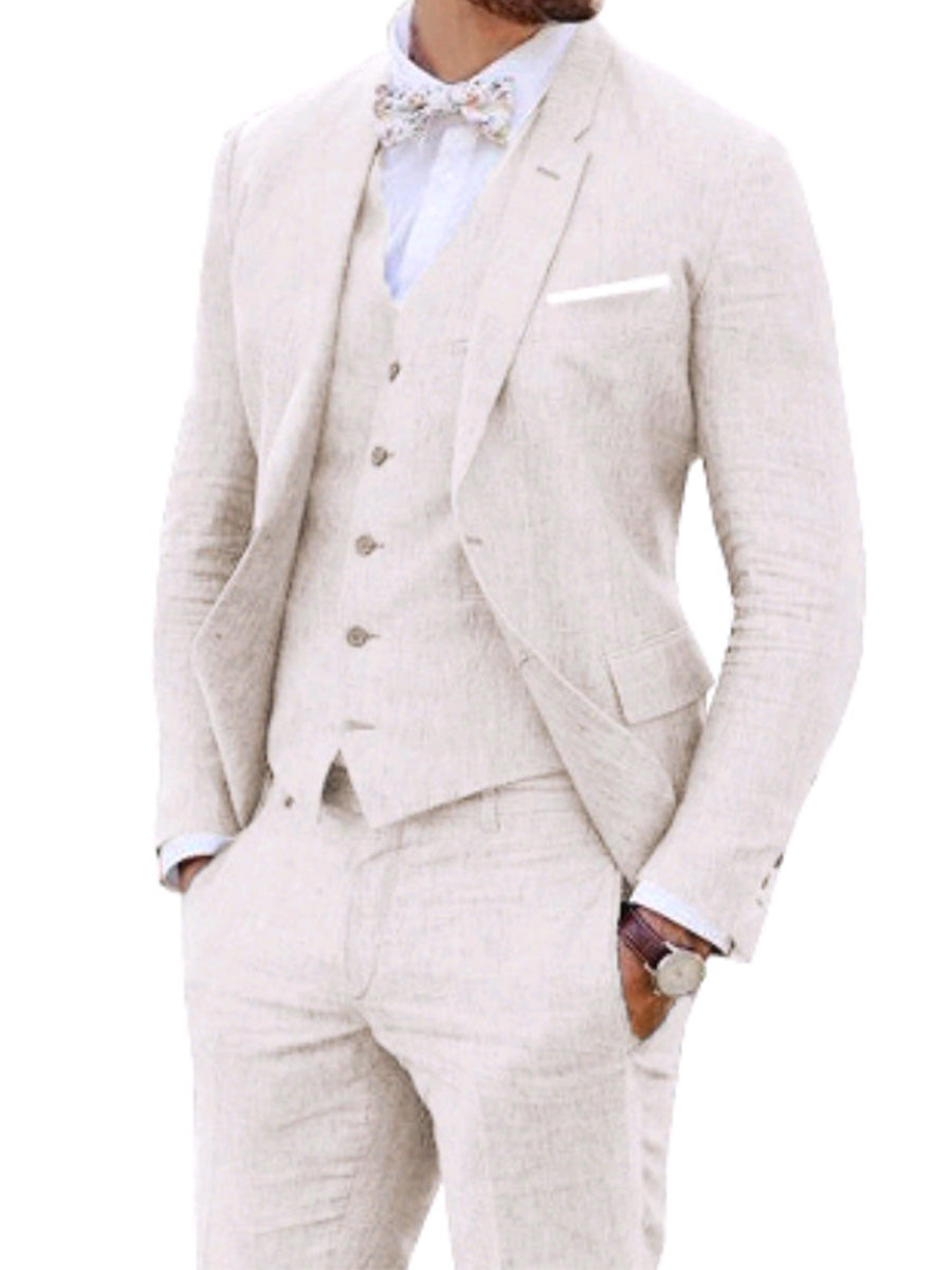 Costume 3 Pièces Homme en IVOIRE en Lin Style Rétro avec Veste Queue-de-Pie pour Mariage et Bal