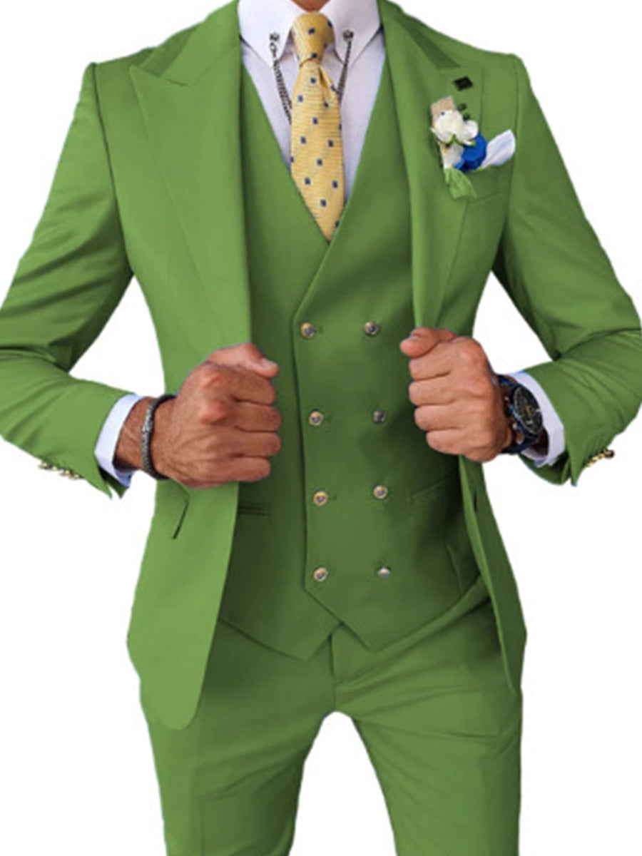 Costume Homme 3 Pièces à Revers Pointu en VERT_OLIVE Élégance Cérémonielle pour Marié et Garçons d'Honneur