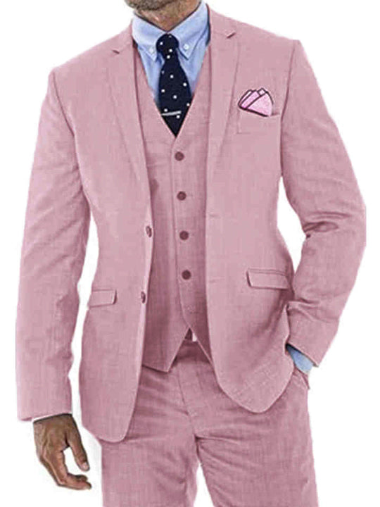 Costume Homme 3 Pièces ROSE en Lin avec Queue-de-Pie Style Rétro et Coupe Slim pour Mariage et Bal d'Été