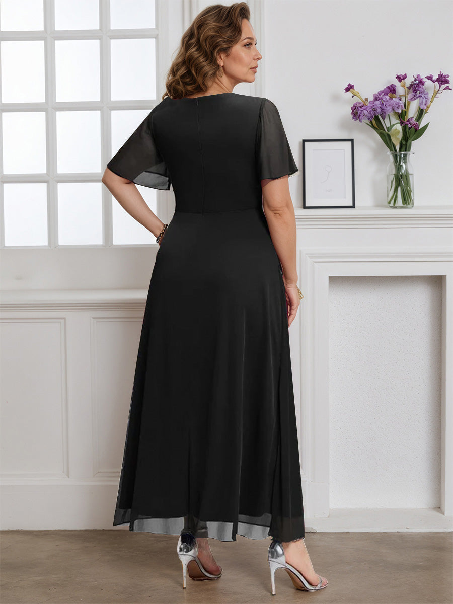 Cicinia Robe pour Mère de la Mariée Noir Longue A-Line en Mousseline Manches Papillons Décolleté en V Grande Taille