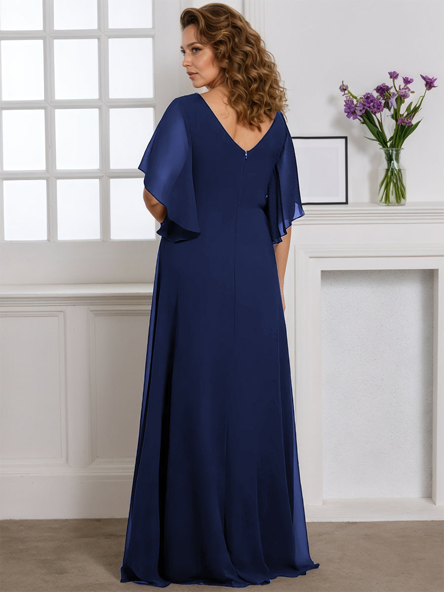 Cicinia Robe pour Mère de la Mariée BLEU MARINE Longue A-Line en Mousseline Manches Papillons Longueur Sol Grande Taille