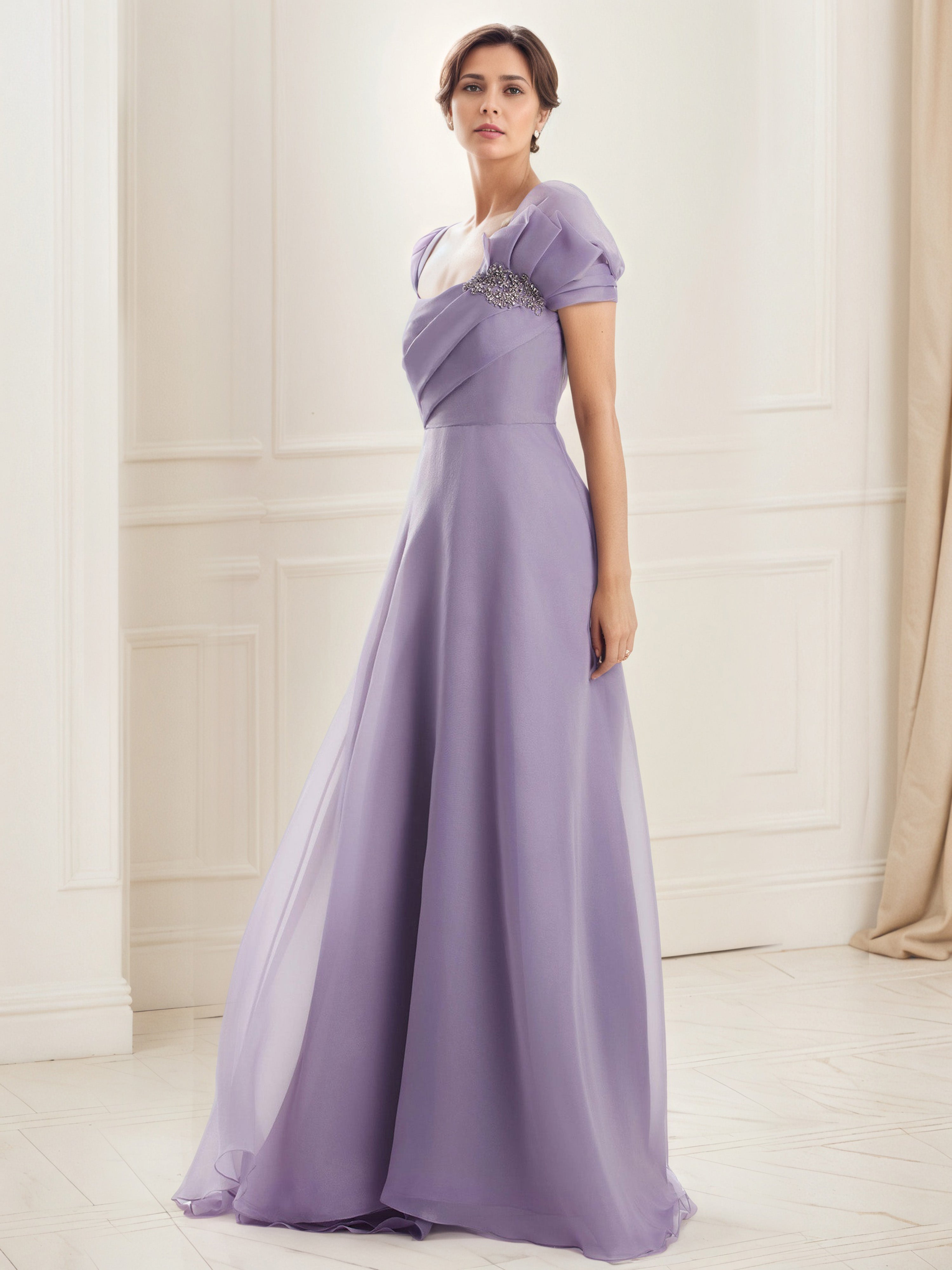Robe de Bal TAHITI A-Line à Une Épaule avec Bustier Plissé et Broderies
