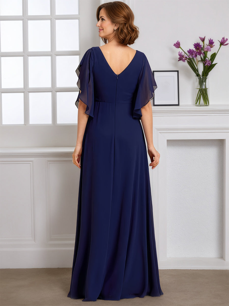 Cicinia Robe pour Mère de la Mariée BLEU MARINE Longue A-Line en Mousseline Manches Papillons Longueur Sol