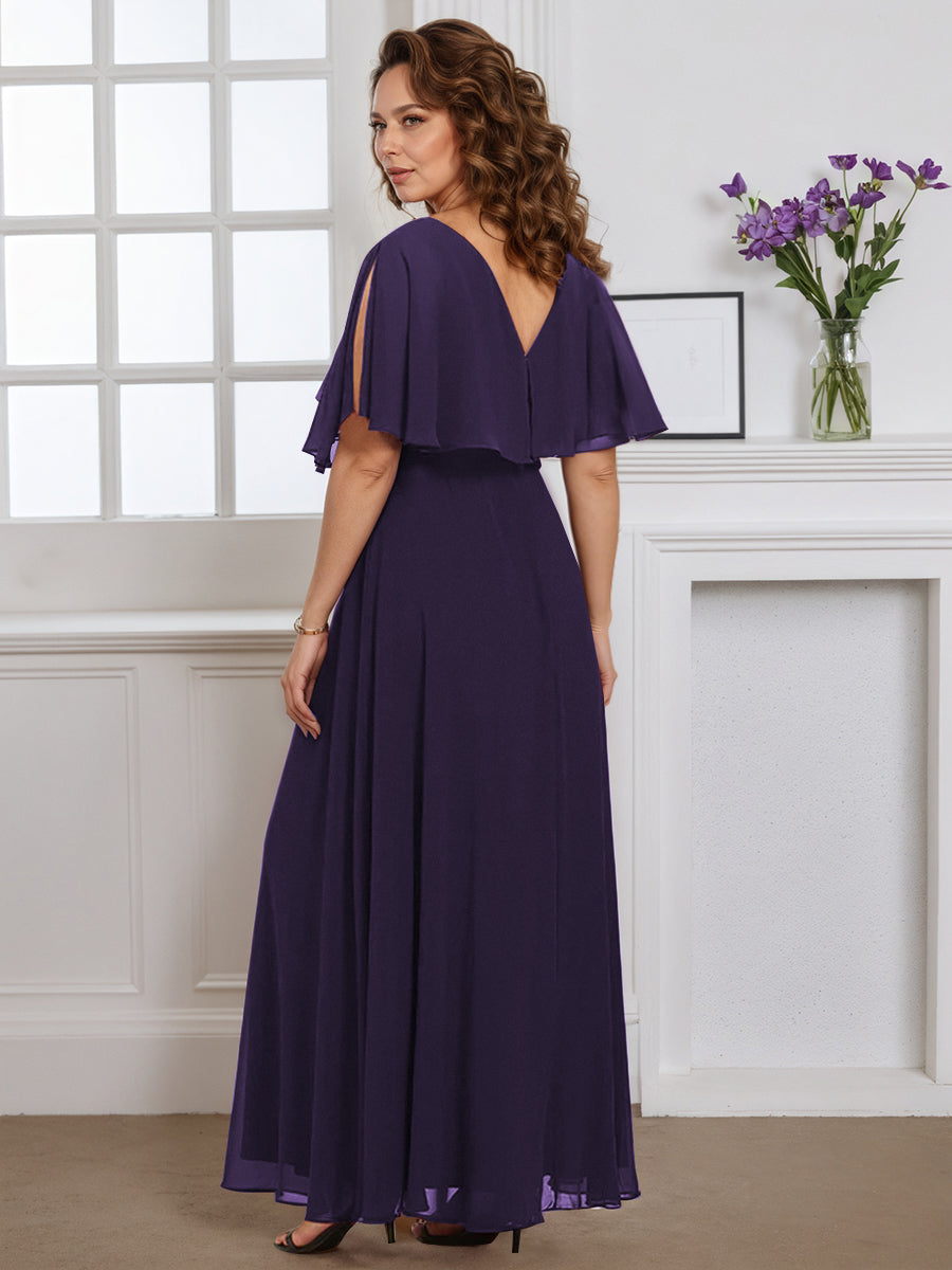Cicinia Robe pour Mère de la Mariée Raisin Grande Taille Longue A-Line en Mousseline Décolleté en V Manches Papillons