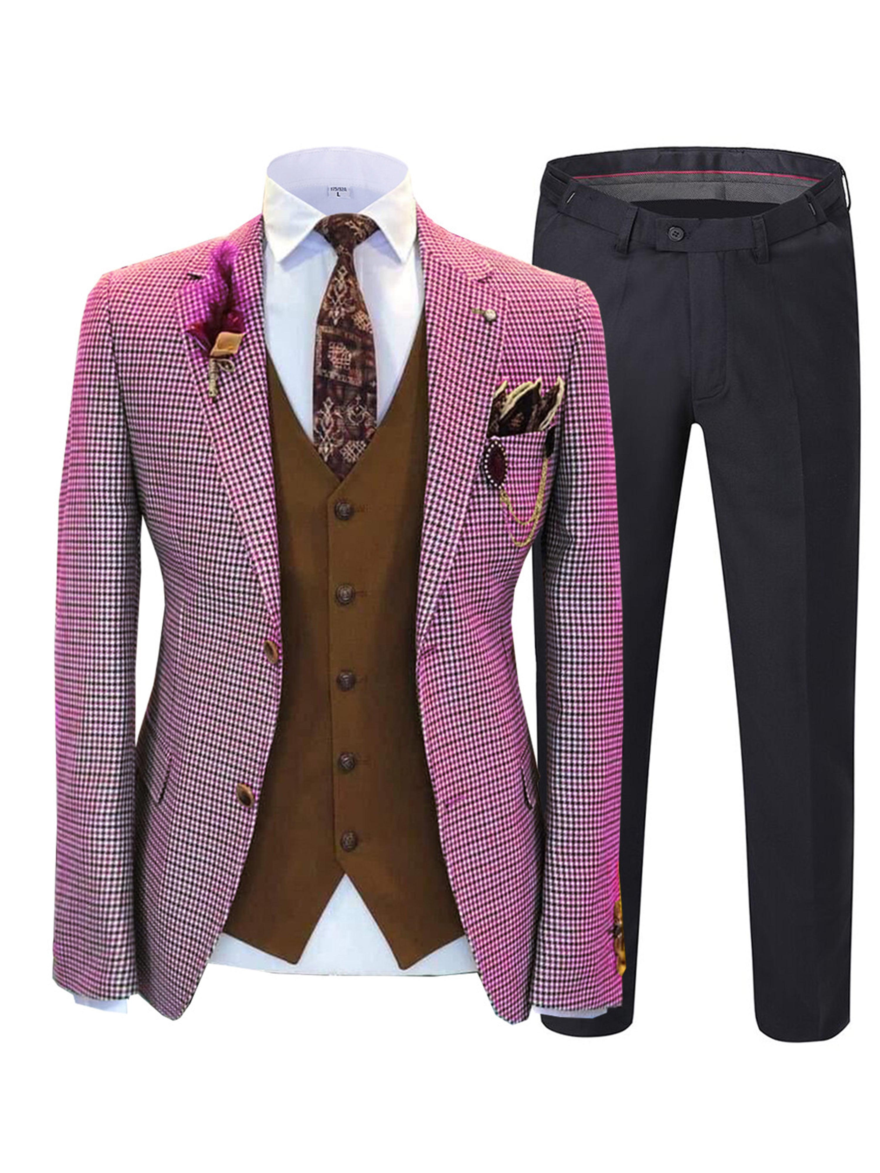 Costume 3 pièces pour homme en tweed à carreaux