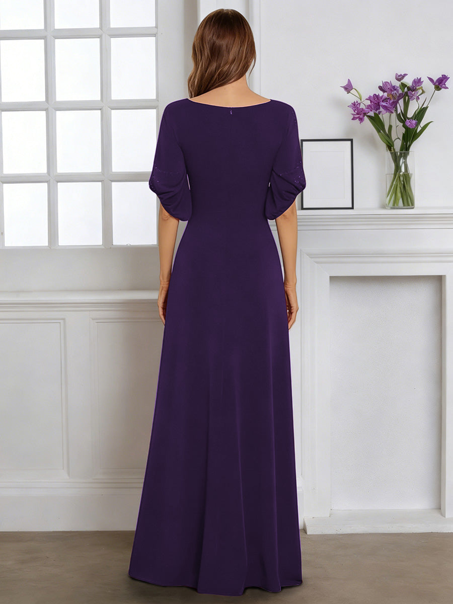 Cicinia Robe pour Mère de la Mariée Raisin Longue en Tissu Extensible Fourreau Perlé Longueur Sol