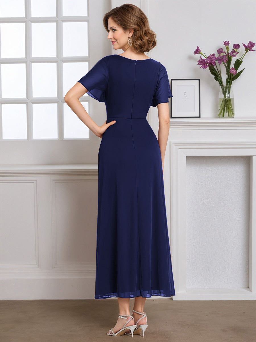Cicinia Robe pour Mère de la Mariée BLEU MARINE Longue A-Line en Mousseline Manches Papillons Décolleté en V