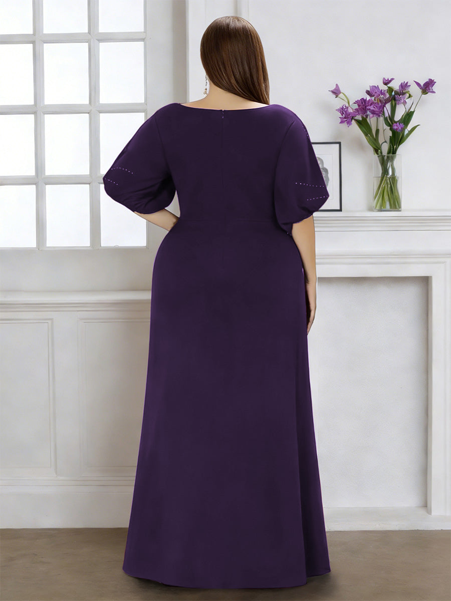 Cicinia Robe pour Mère de la Mariée Raisin Longue en Tissu Extensible Fourreau Perlé Longueur Sol Gande Taille