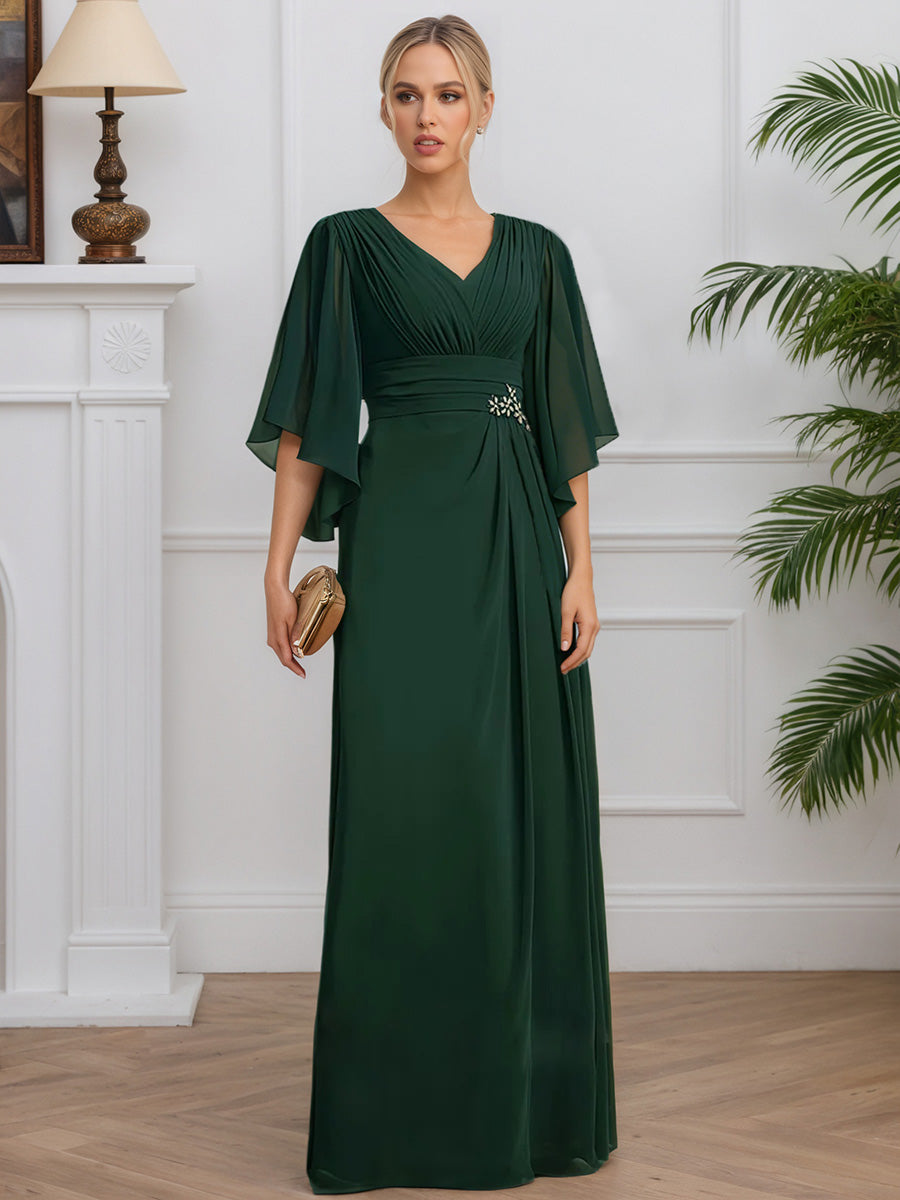 Cicinia Vert Foncé Robe pour Mère de la Mariée Longue en Mousseline Perlé A-Line Longueur