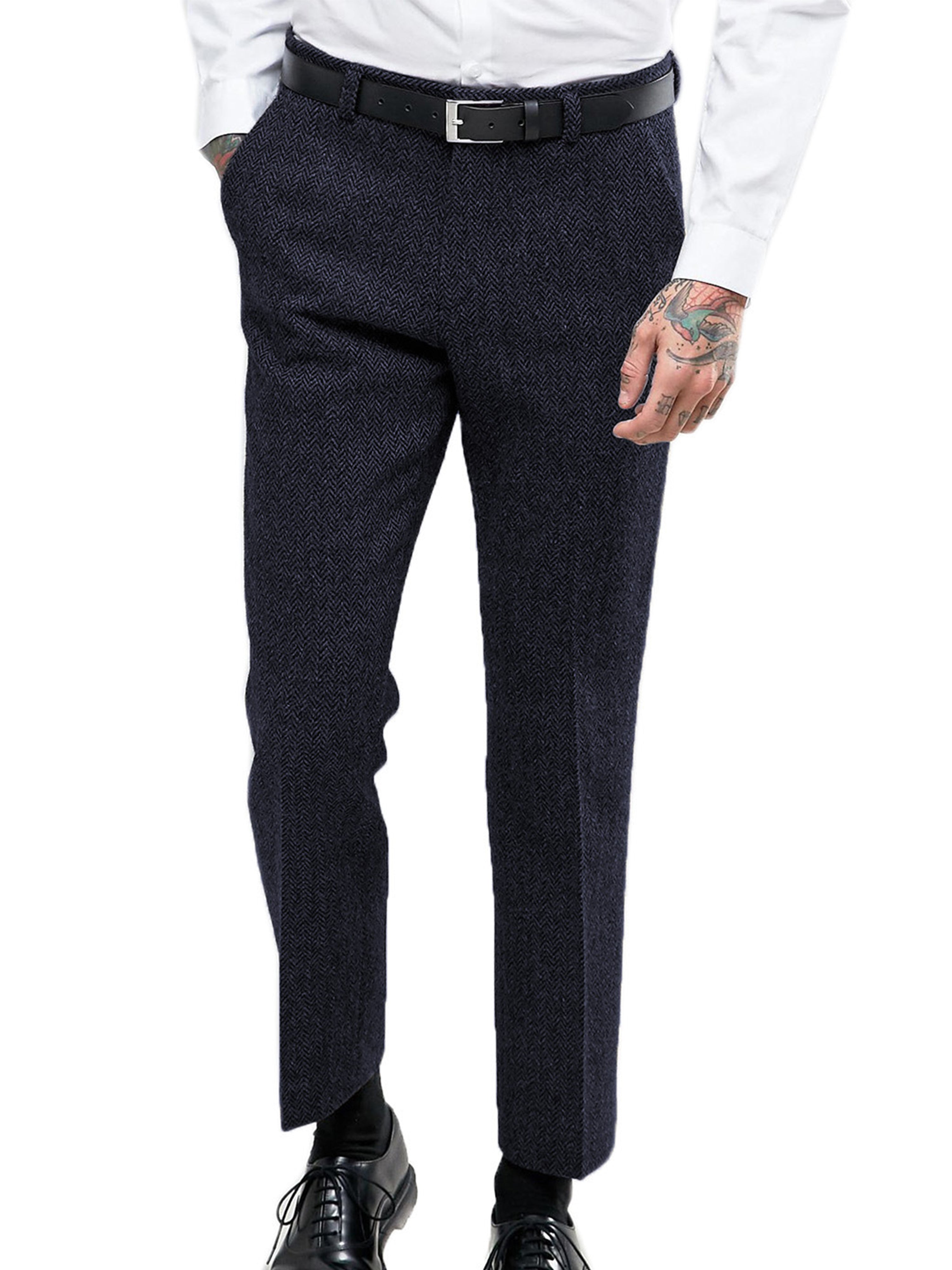 Pantalon de costume classique et décontracté pour hommes en BLEU_MARINE