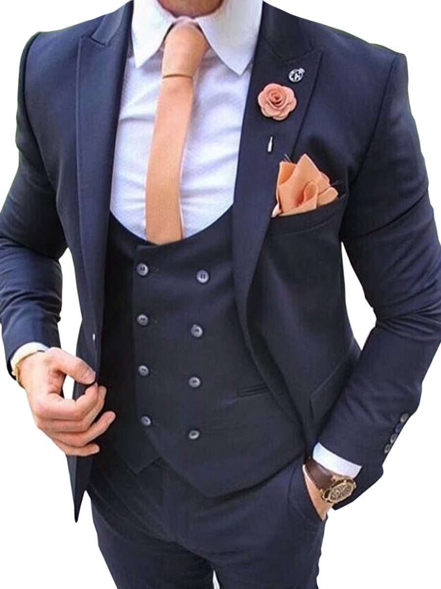 Costume Homme 3 Pièces BLEU_MARINE Tenue Polyvalente pour un Style Affaires et Cérémonie Élégant