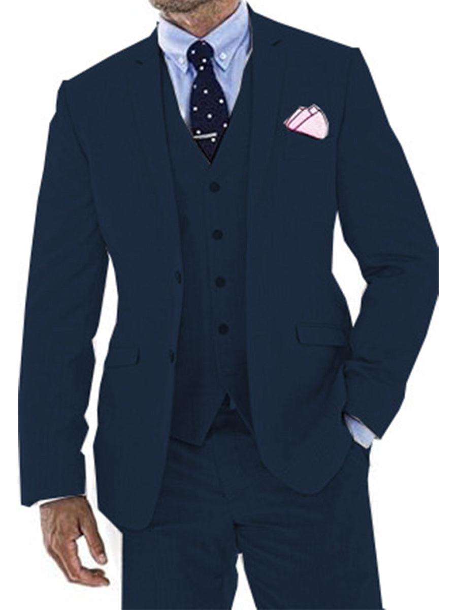 Costume Homme 3 Pièces BLEU_MARINE en Lin avec Queue-de-Pie Style Rétro et Coupe Slim pour Mariage et Bal d'Été