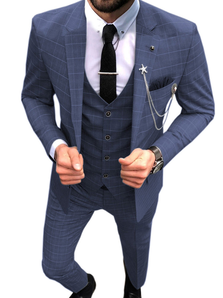 Costume Marié 3 Pièces en BLEU_MARINE à Carreaux Style Britannique et Coupe Slim pour Cérémonie et Affaires