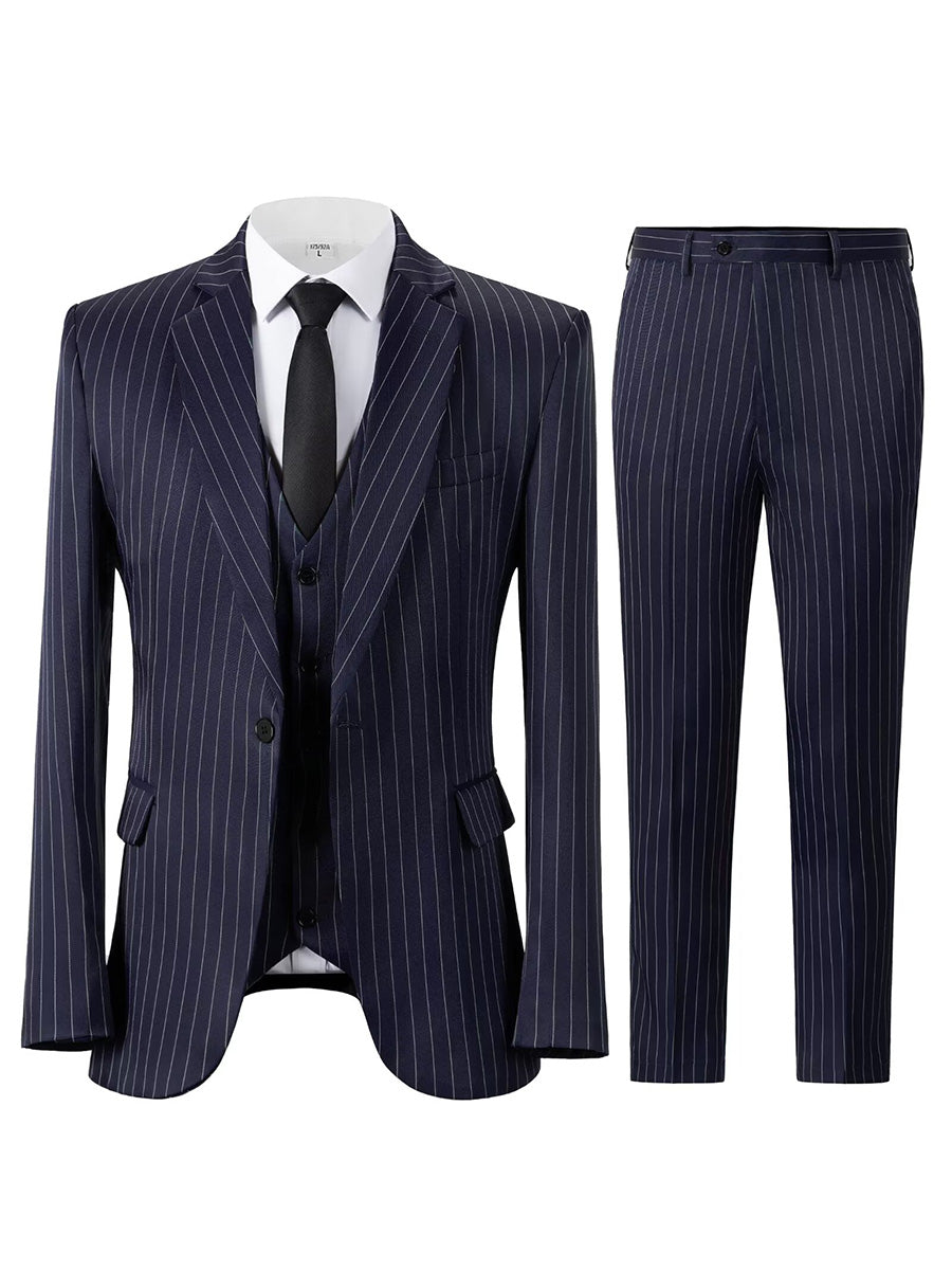 Costume 3 Pièces en BLEU_MARINE Animateur ou Maître de Cérémonie Costume Rayure pour Marié et Garçon d'Honneur