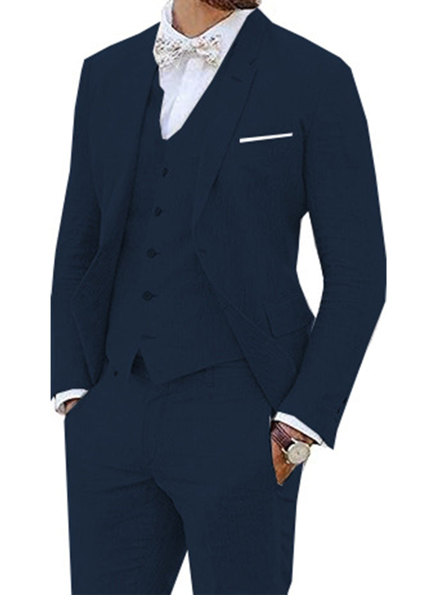 Costume 3 Pièces Homme en BLEU_MARINE en Lin Style Rétro avec Veste Queue-de-Pie pour Mariage et Bal