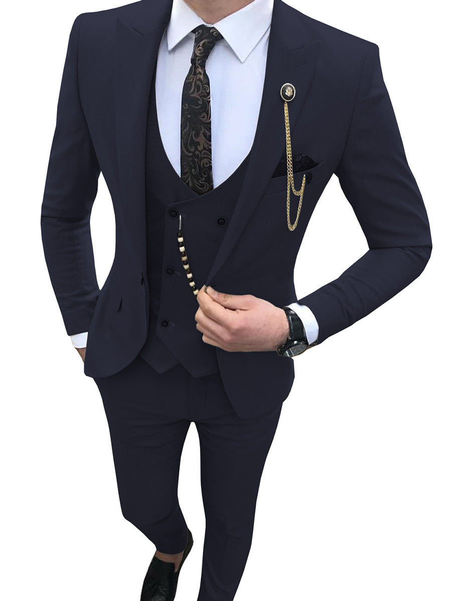 Costume Homme 3 Pièces BLEU_MARINE Coupe Slim et Style Coréen Moderne pour une Silhouette Affinée en Affaires