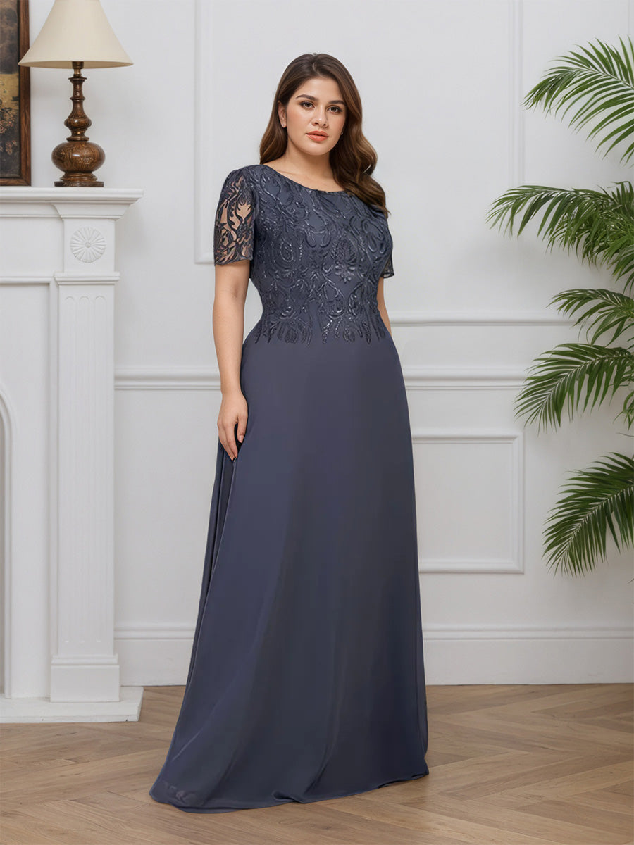 Cicinia Tempête Robe pour Mère de la Mariée Longue en Mousseline et Dentelle A-Line Fermeture Dos Longueur Sol Grande Taille