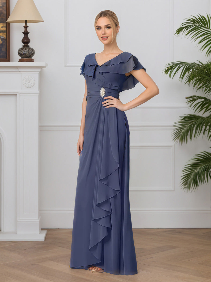 Cicinia Tempête Robe pour Mère de la Mariée Longue en Mousseline A-Line Manches à Volants