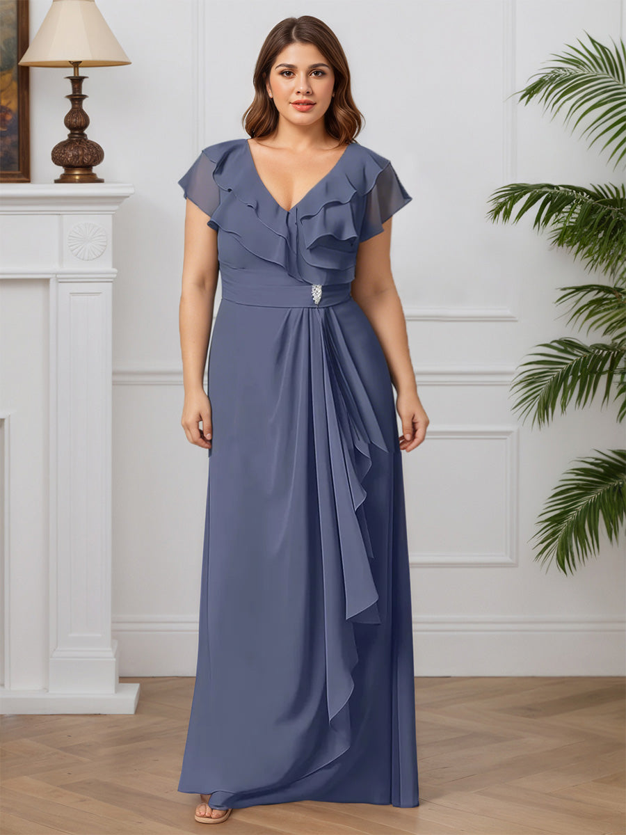 Cicinia Tempête Robe pour Mère de la Mariée Longue en Mousseline A-Line Manches à Volants Grande Taille