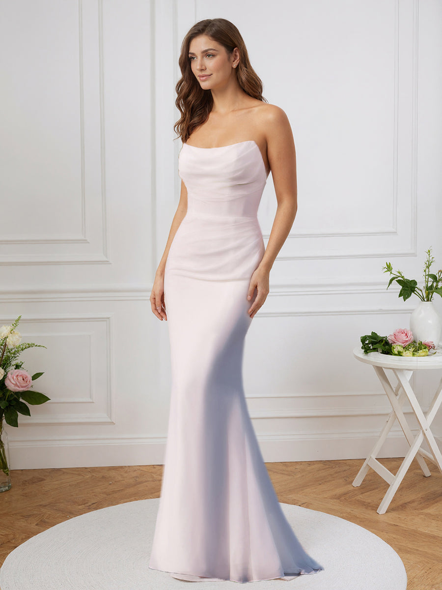 Cicinia Robe de Mariée Longue Fourreau sans Bretelles Élégante et Épurée