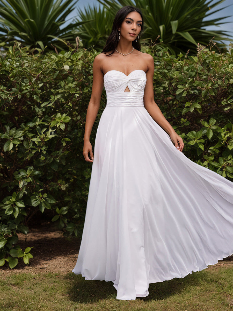 Cicinia Robe de Mariée Plage Longue A-Line sans Manches Décolleté Cœur Longueur Sol