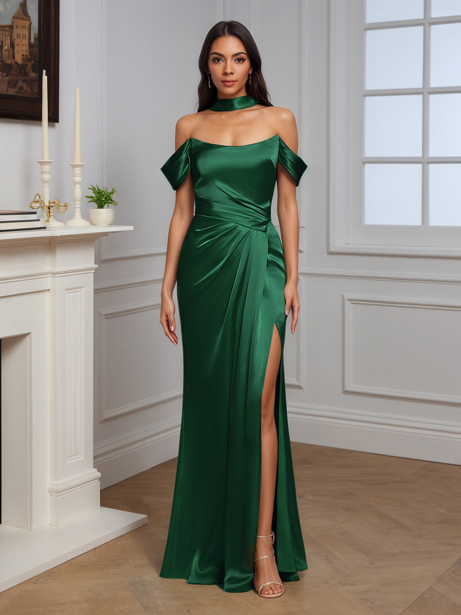 Cicinia Robe de Soirée de Gala Vert Longue Fourreau Épaules Dénudées Traîne Balayée
