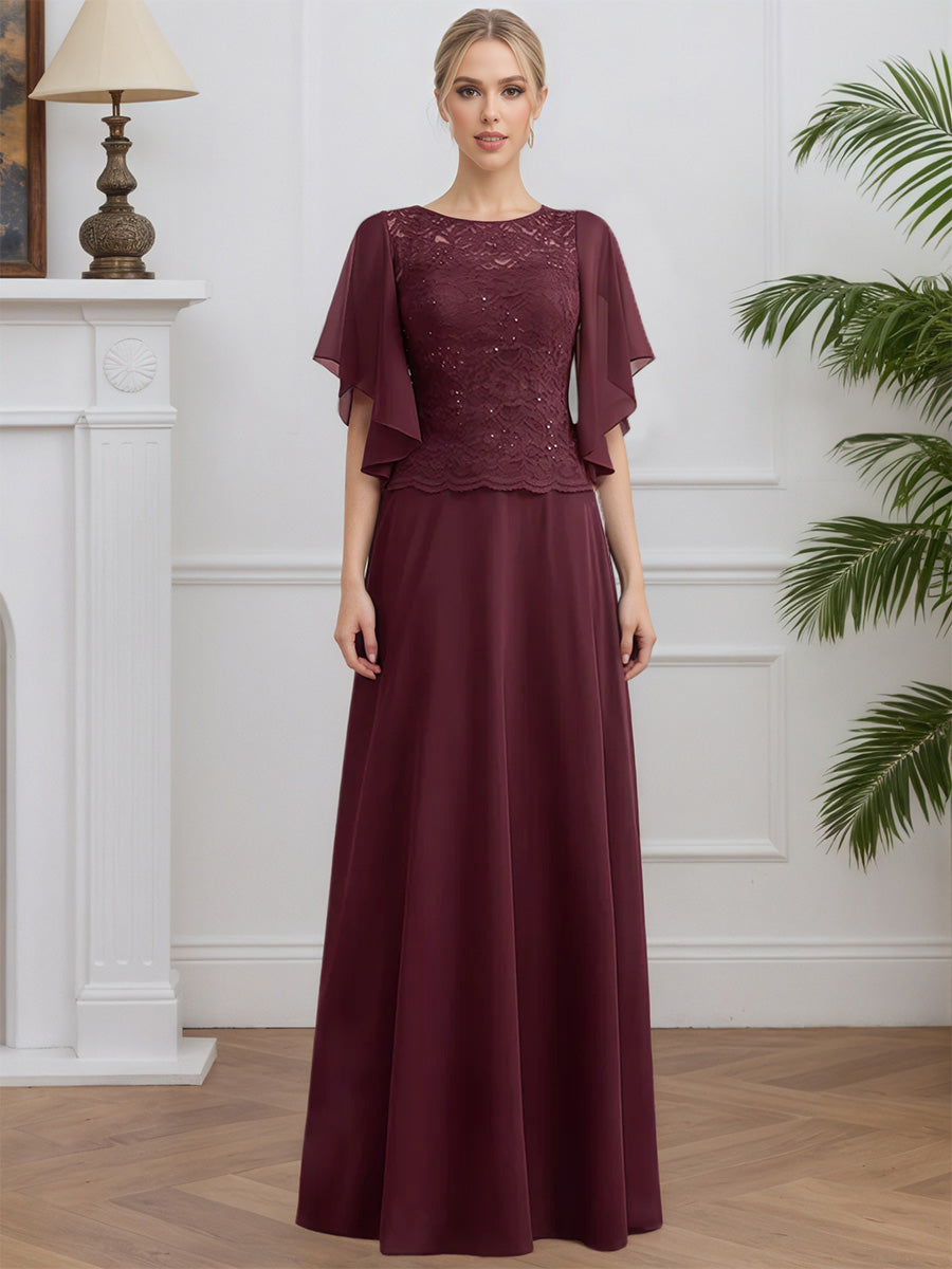 Cicinia Cabernet Robe pour Mère de la Mariée Longue en Mousseline et Dentelle A-Line Manches Papillons