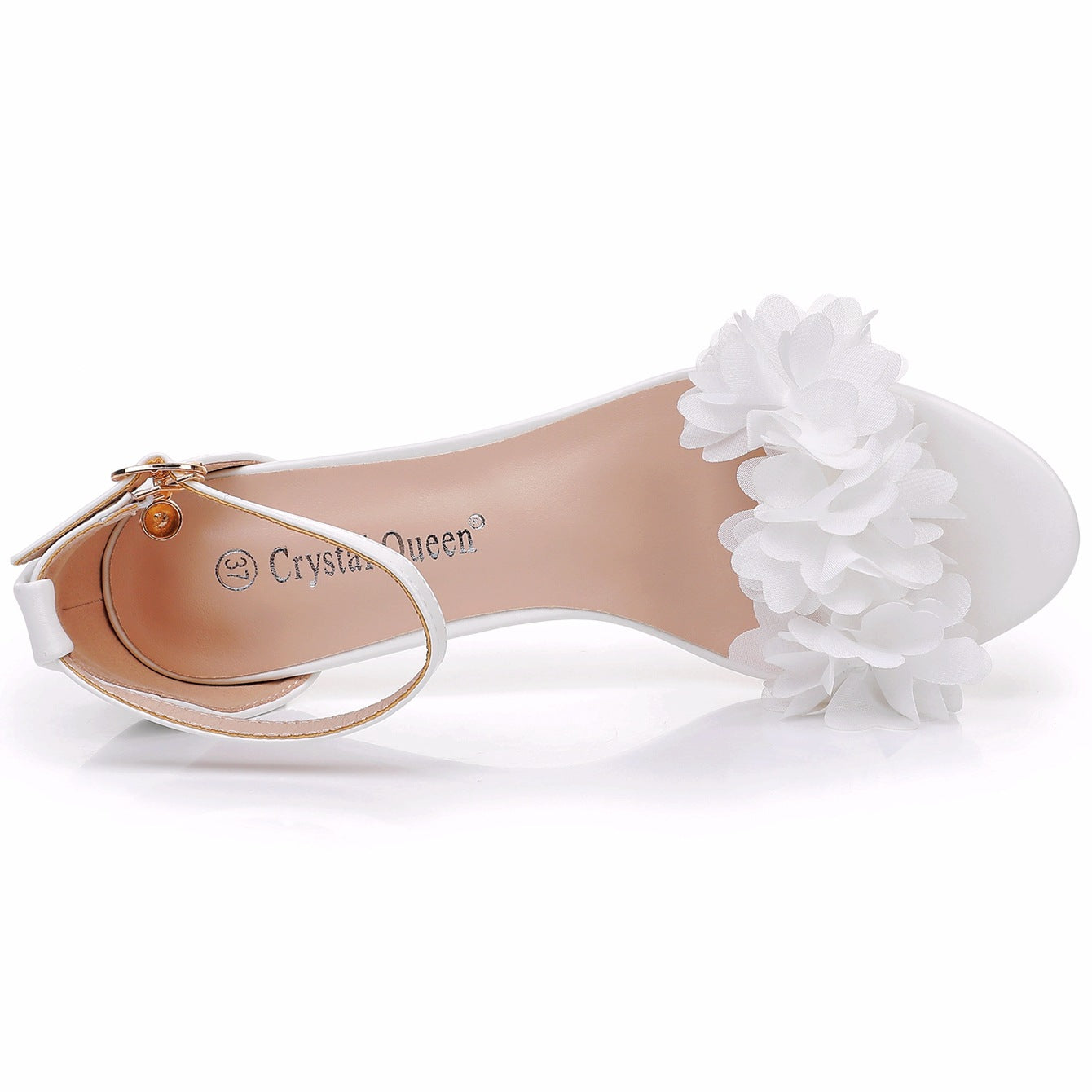 Chaussures de mariage à talons courts avec fleurs en dentelle