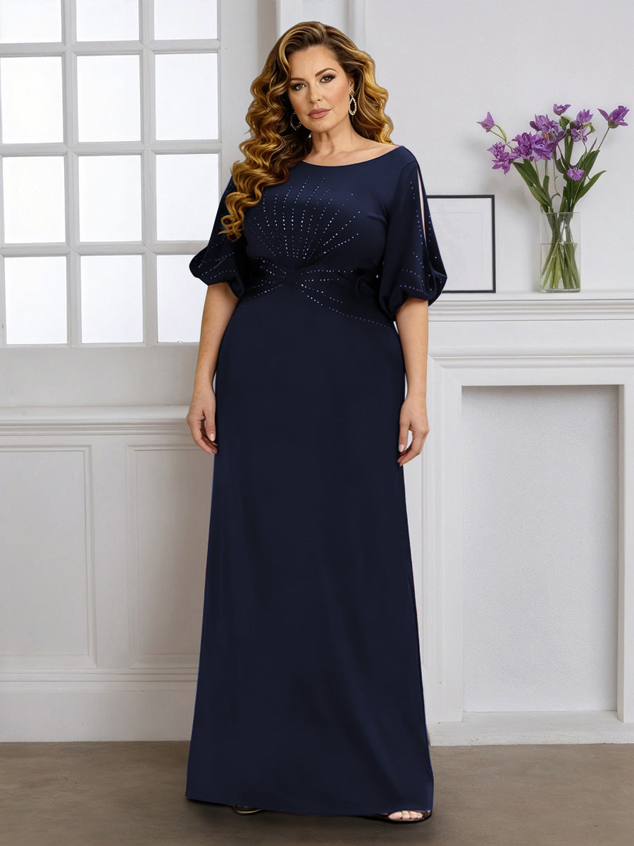 Cicinia Bleu Marine Foncé Robe pour Mère de la Mariée Longue en Tissu Extensible Fourreau Perlé Longueur Sol Gande Taille