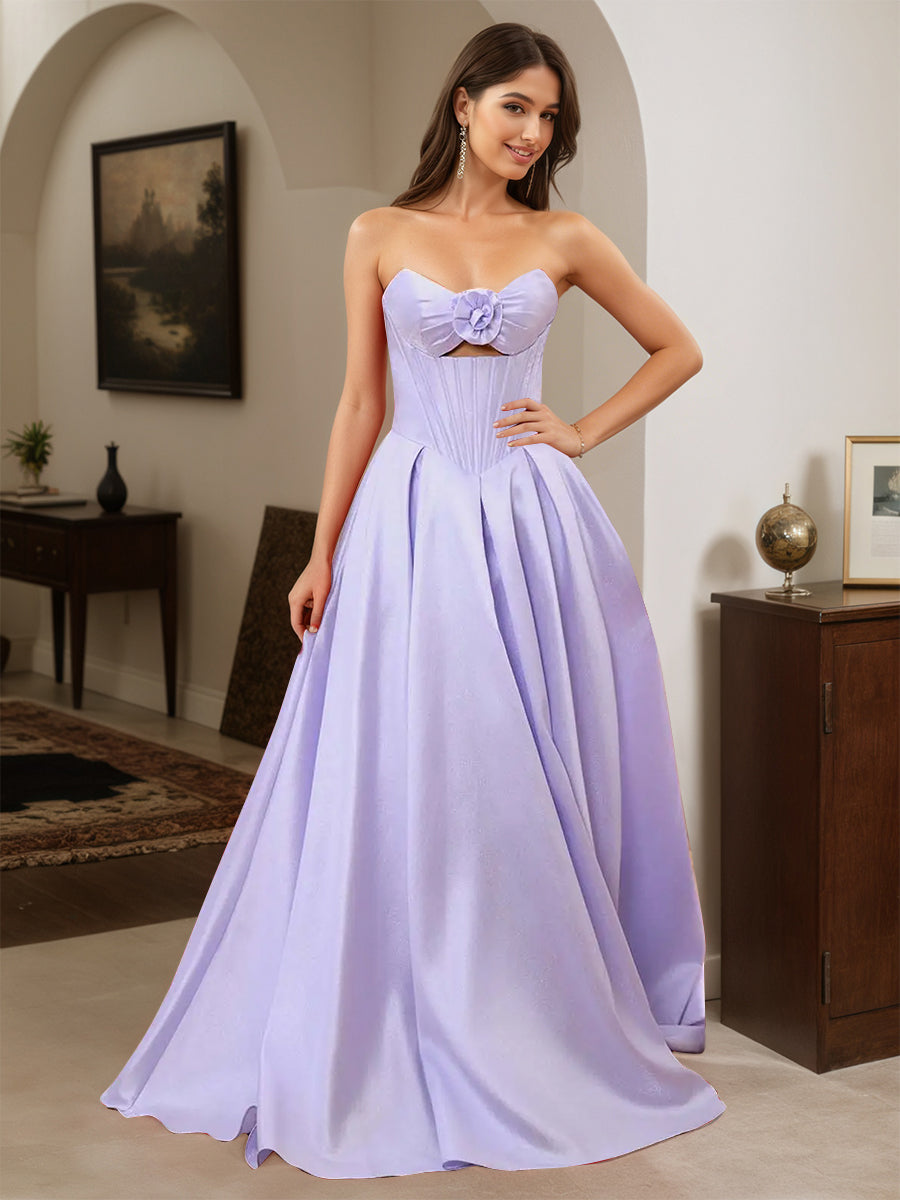 Cicinia Robe de Soirée LILAS Longue A-Line en Satin sans Bretelles Longueur Sol