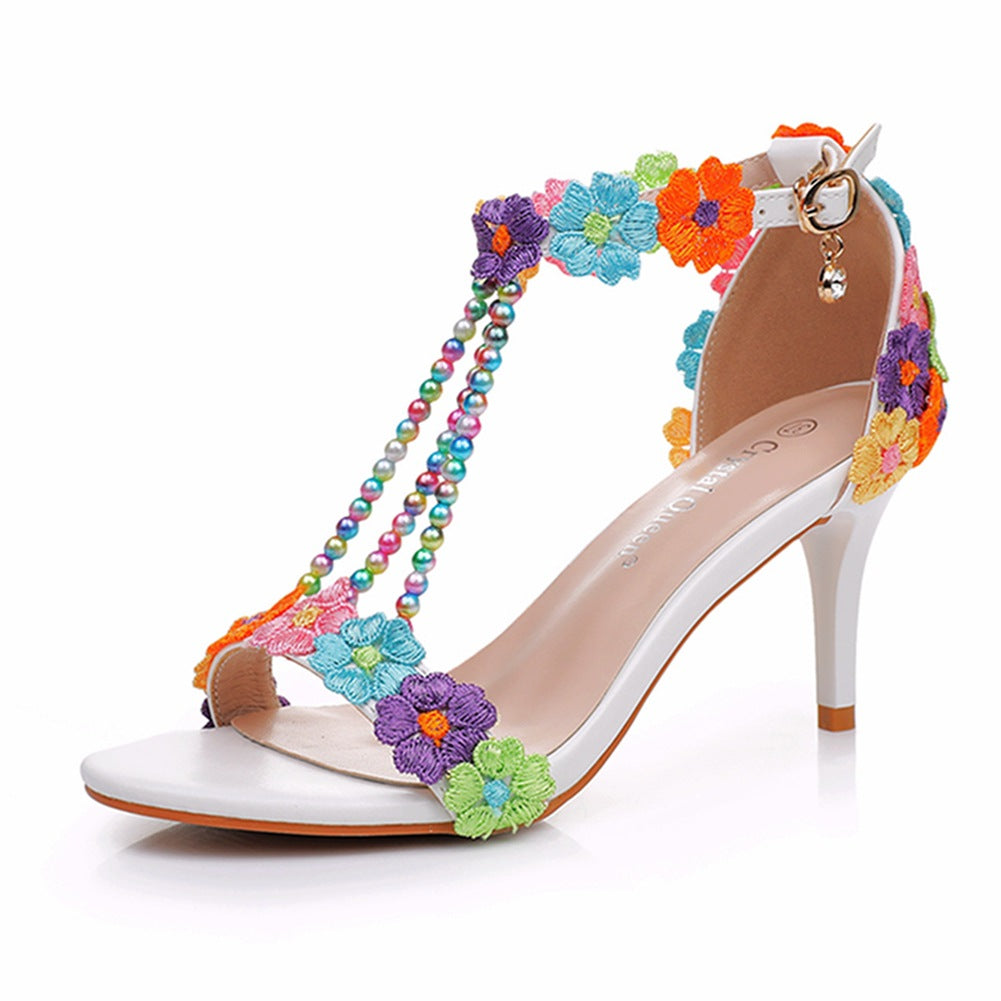 Sandales Femmes chaussures de mariage en dentelle perlée et fleurs