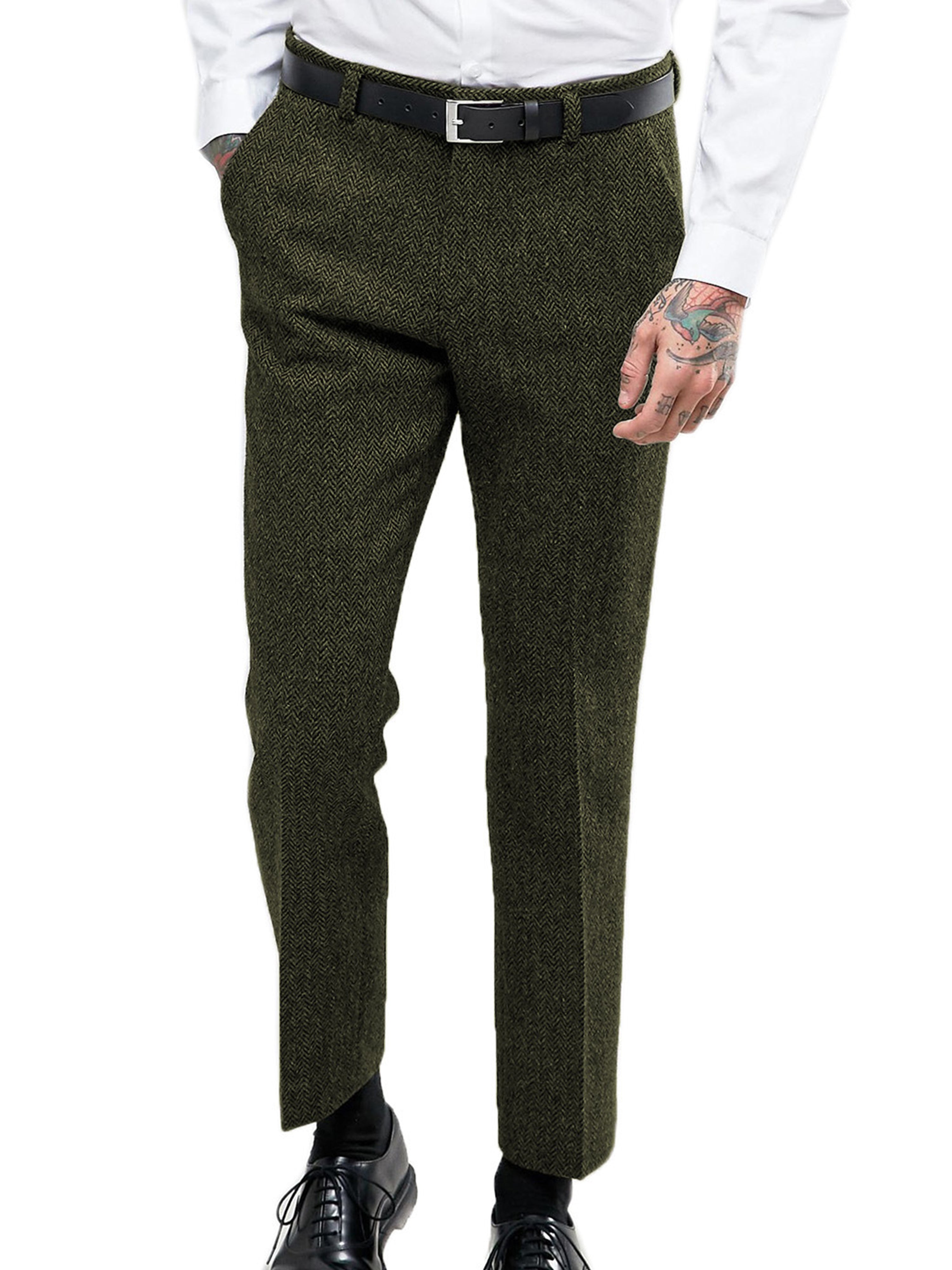 Pantalon de costume classique et décontracté pour hommes en VERT_OLIVE_FONCE