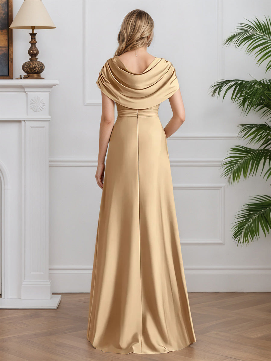 Cicinia Champagne Robe pour Mère de la Mariée Longue en Satin Doux A-Line Fente Longueur Sol