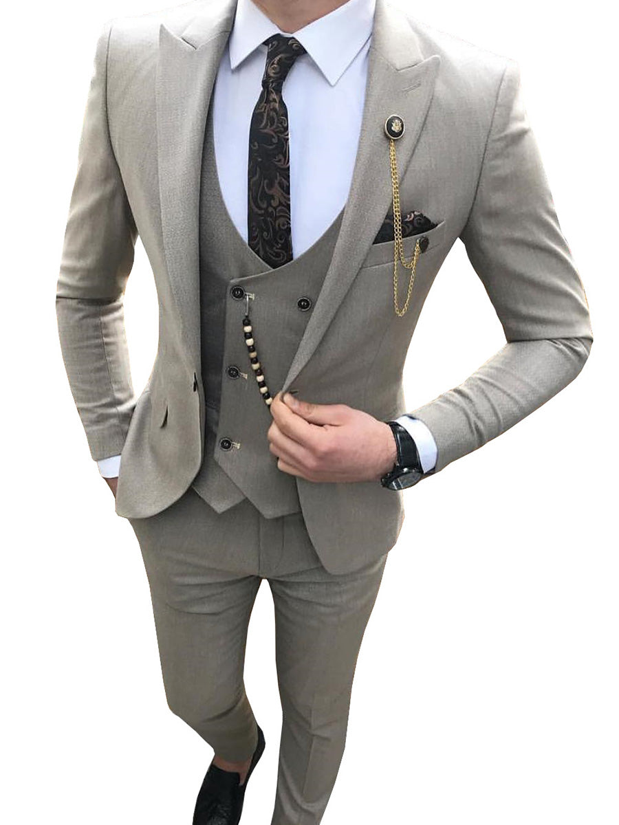 Costume Homme 3 Pièces GRIS_ACIER Coupe Slim et Style Coréen Moderne pour une Silhouette Affinée en Affaires