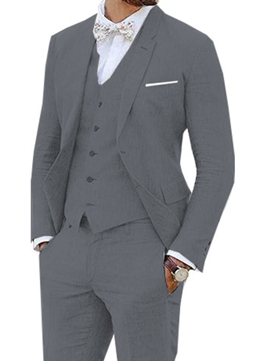 Costume 3 Pièces Homme en GRIS_ACIER en Lin Style Rétro avec Veste Queue-de-Pie pour Mariage et Bal