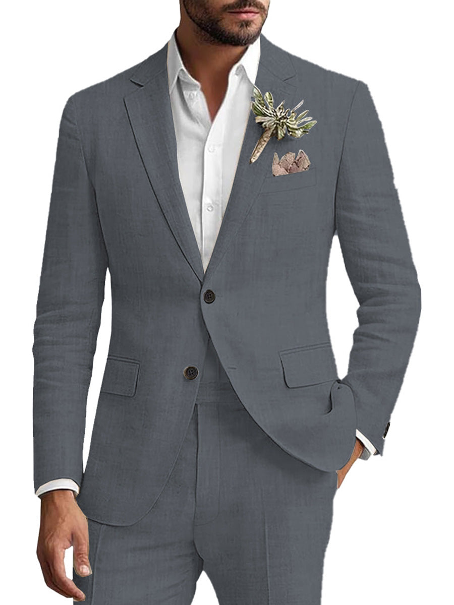 Costume Homme 2 Pièces GRIS_ACIER en Lin Pour le Marié et les Affaires Décontractées Élégance Respirante