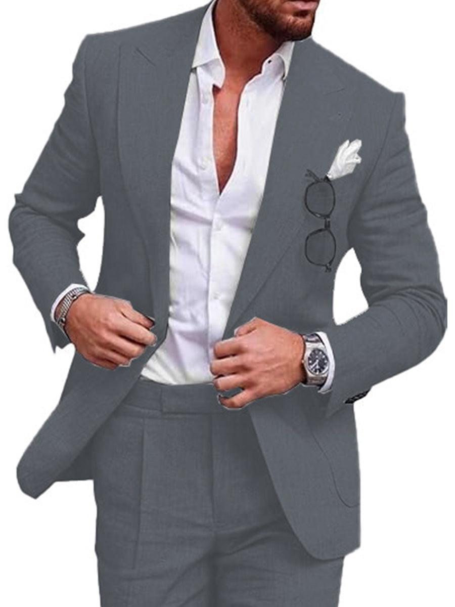 Costume Homme 2 Pièces GRIS_ACIER en Lin Léger Style Rétro et Coupe Slim pour Mariages d'Été