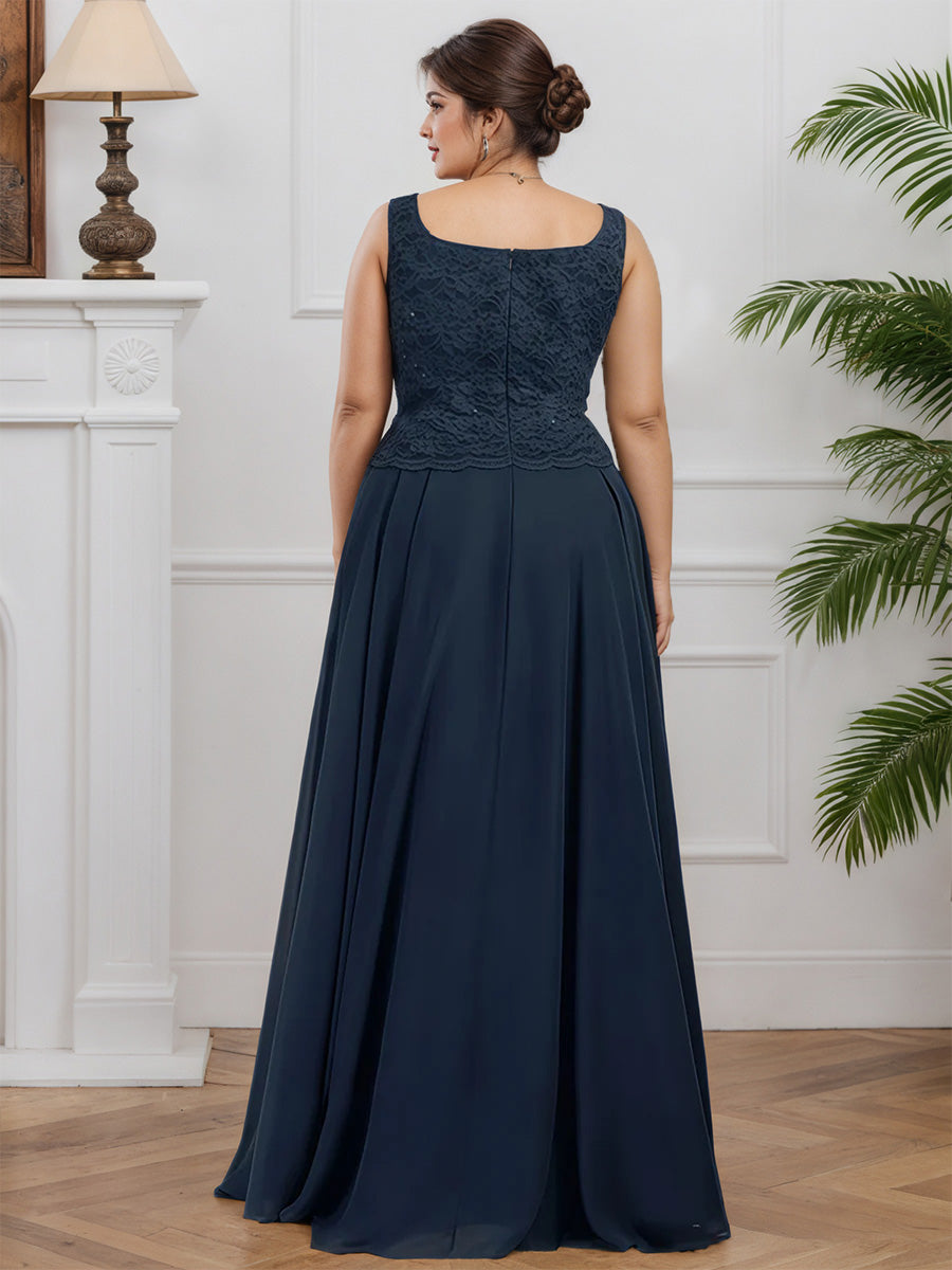 Cicinia Bleu Marine Robe avec Veste pour Mère de la Mariée Longue en Mousseline et Dentelle A-Line Longueur Sol Grande Taille