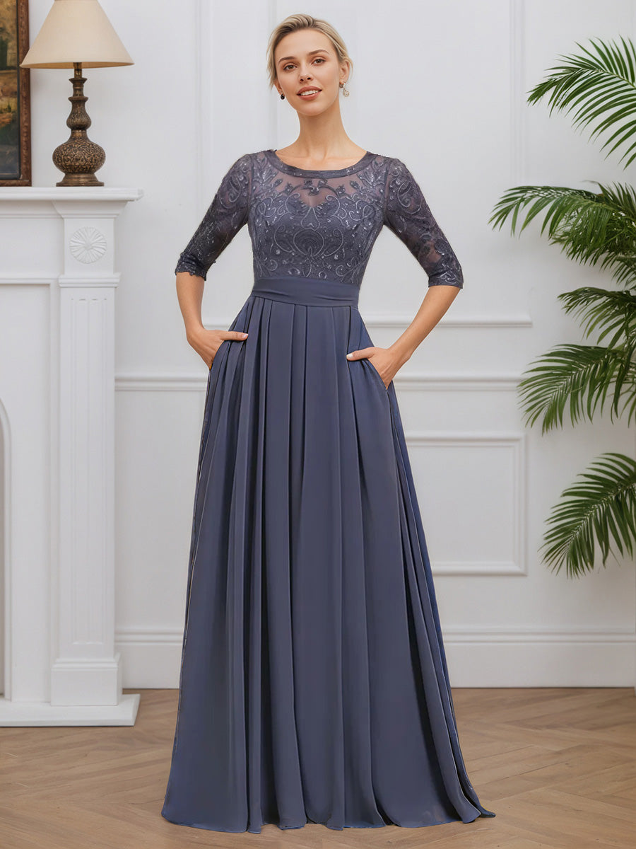 Cicinia ORAGEUX Robe pour Mère de la Mariée Longue en Chiffon et Dentelle A-Line Longueur Sol