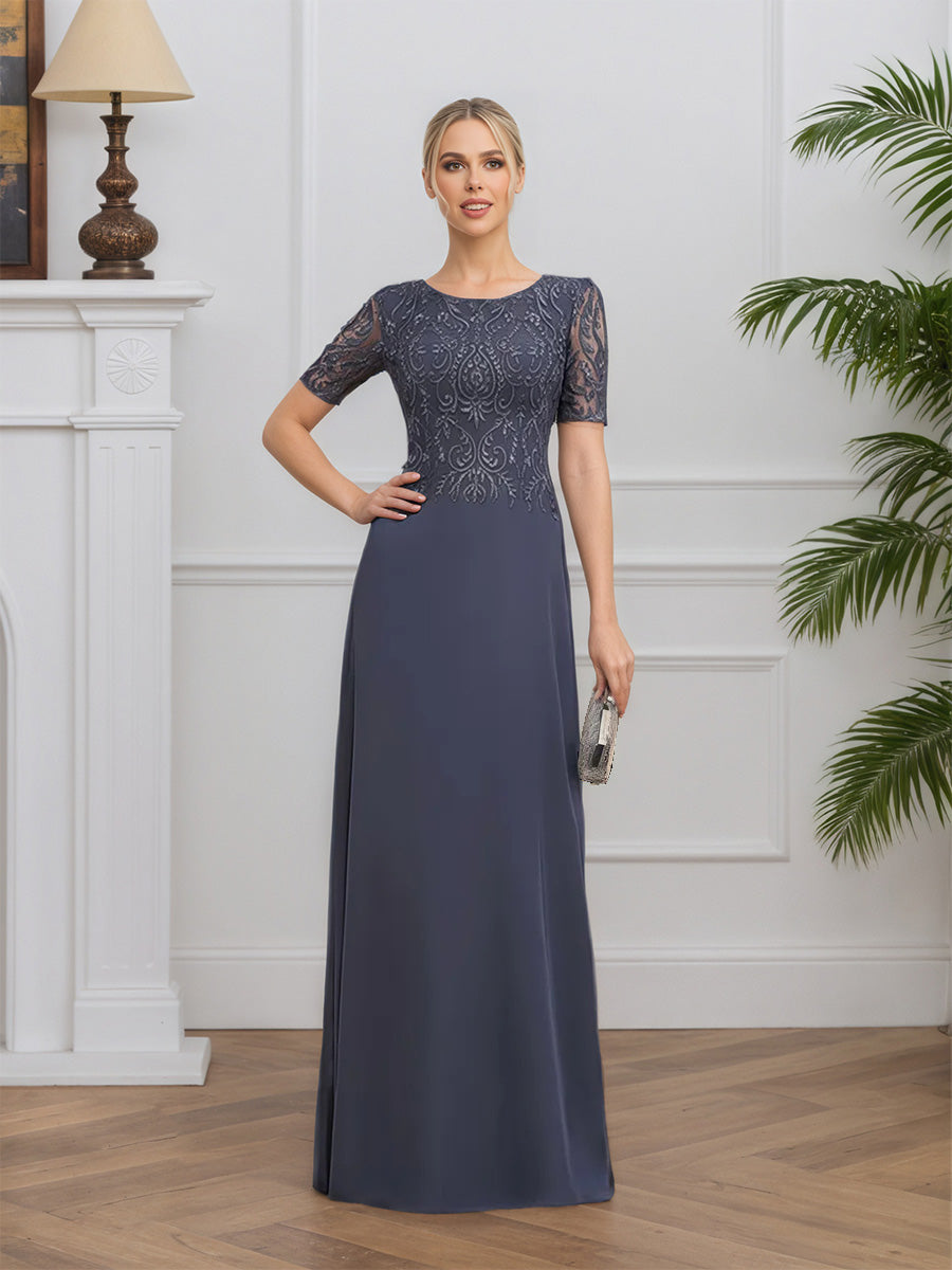 Cicinia Tempête Robe pour Mère de la Mariée Longue en Mousseline et Dentelle A-Line Fermeture Dos Longueur Sol