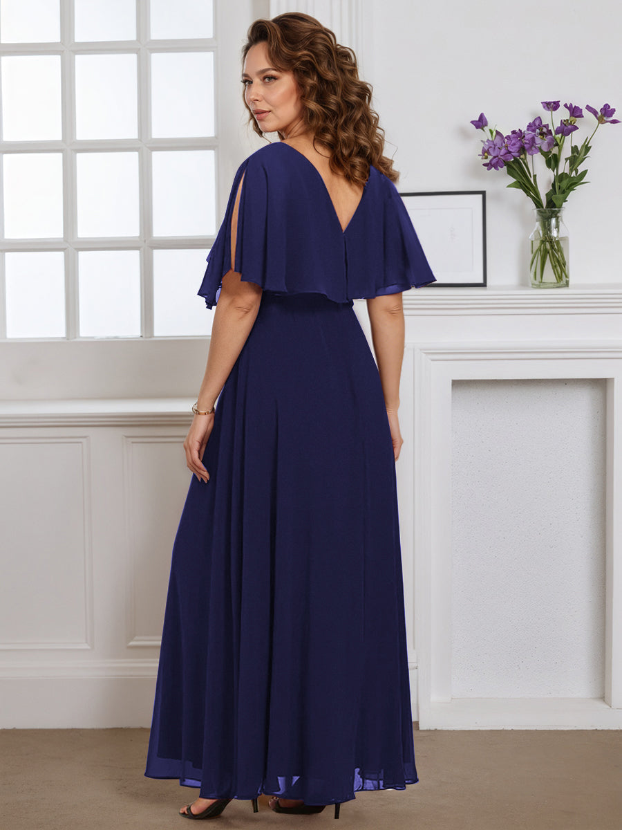 Cicinia Bleu Marine Robe pour Mère de la Mariée Grande Taille Longue A-Line en Mousseline Décolleté en V Manches Papillons