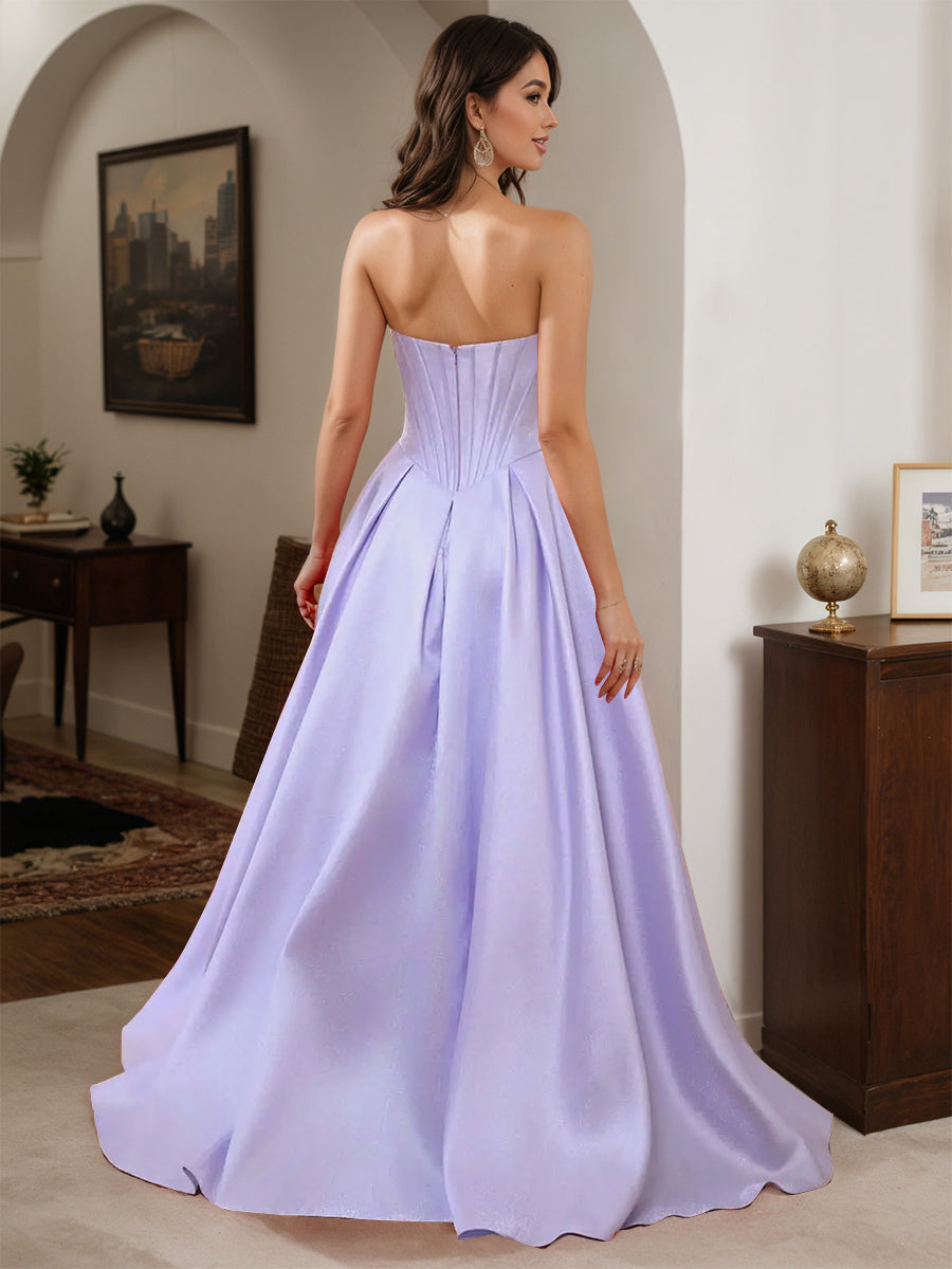 Cicinia Robe de Soirée LILAS Longue A-Line en Satin sans Bretelles Longueur Sol