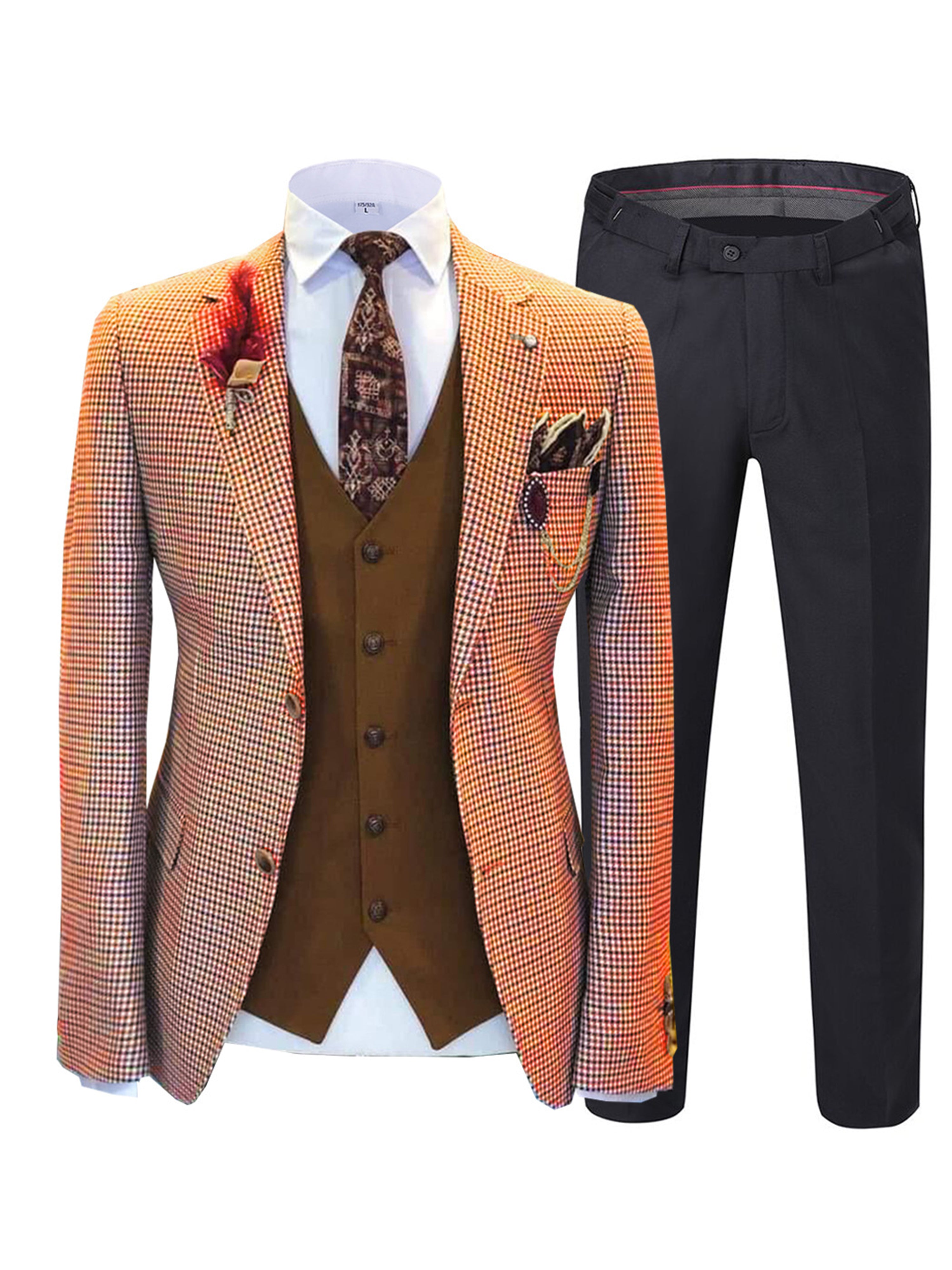 Costume 3 pièces pour homme en tweed à carreaux