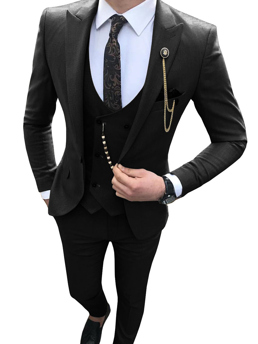 Costume Homme 3 Pièces Noir Coupe Slim et Style Coréen Moderne pour une Silhouette Affinée en Affaires