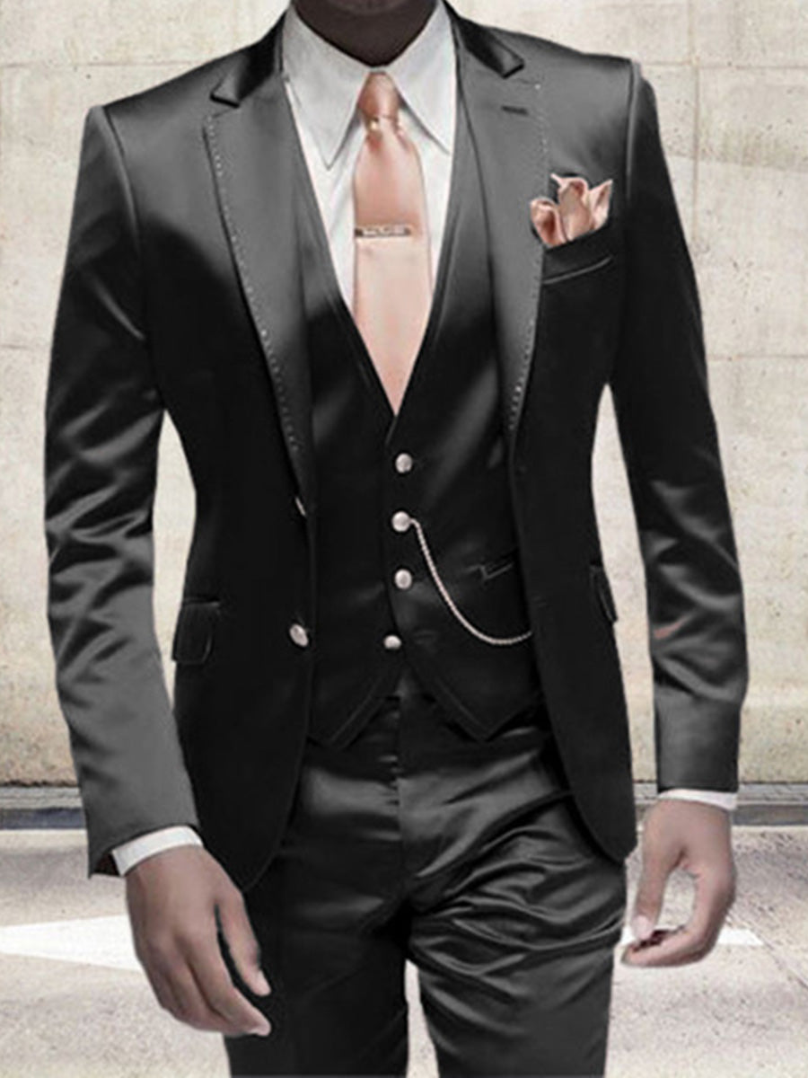 Costume Homme 3 Pièces en Noir en Satin Élégance Luxueuse pour Cérémonies et Soirées